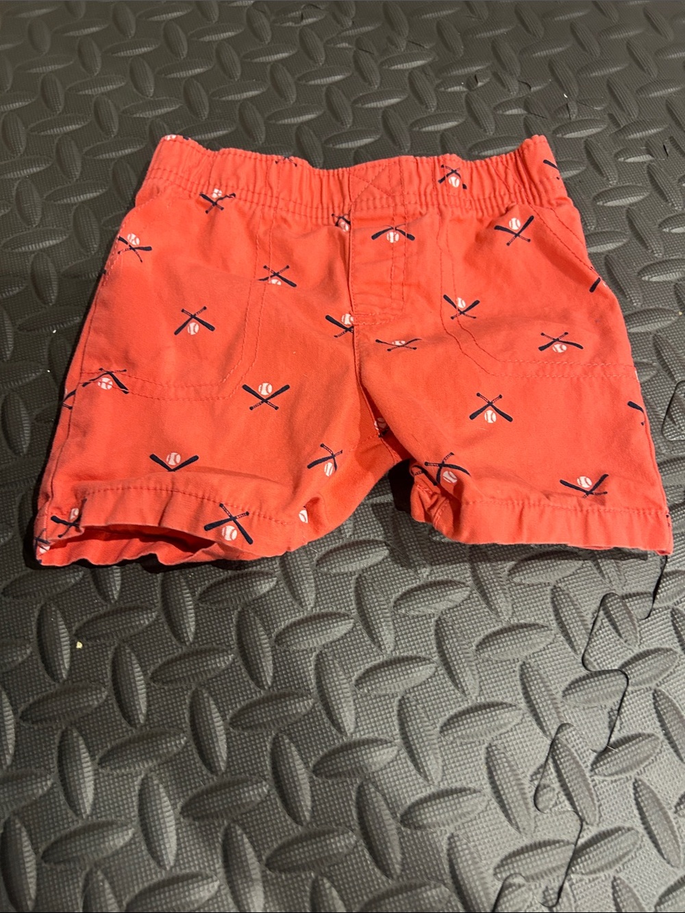 Carter's Coral-Red Baseball Print Shorts with Navy Accents